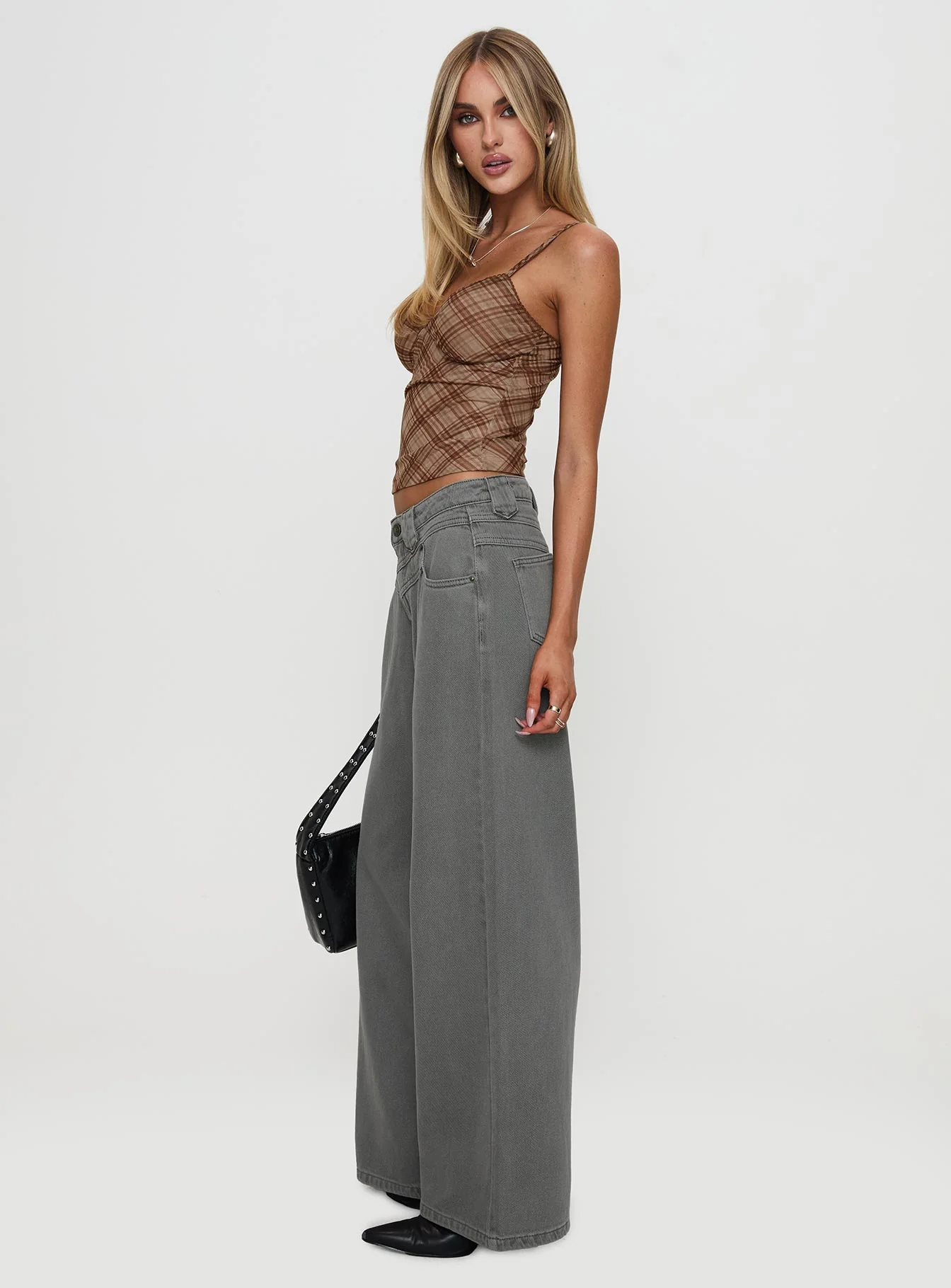 West Side Mid Rise Wide Leg Jeans Grey Wash