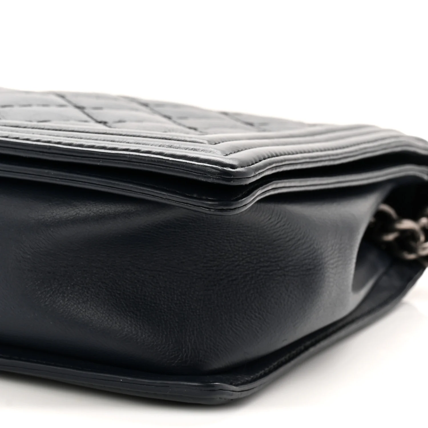 Calfskin Double Stitch Large Boy Flap Navy Blue - Top Club