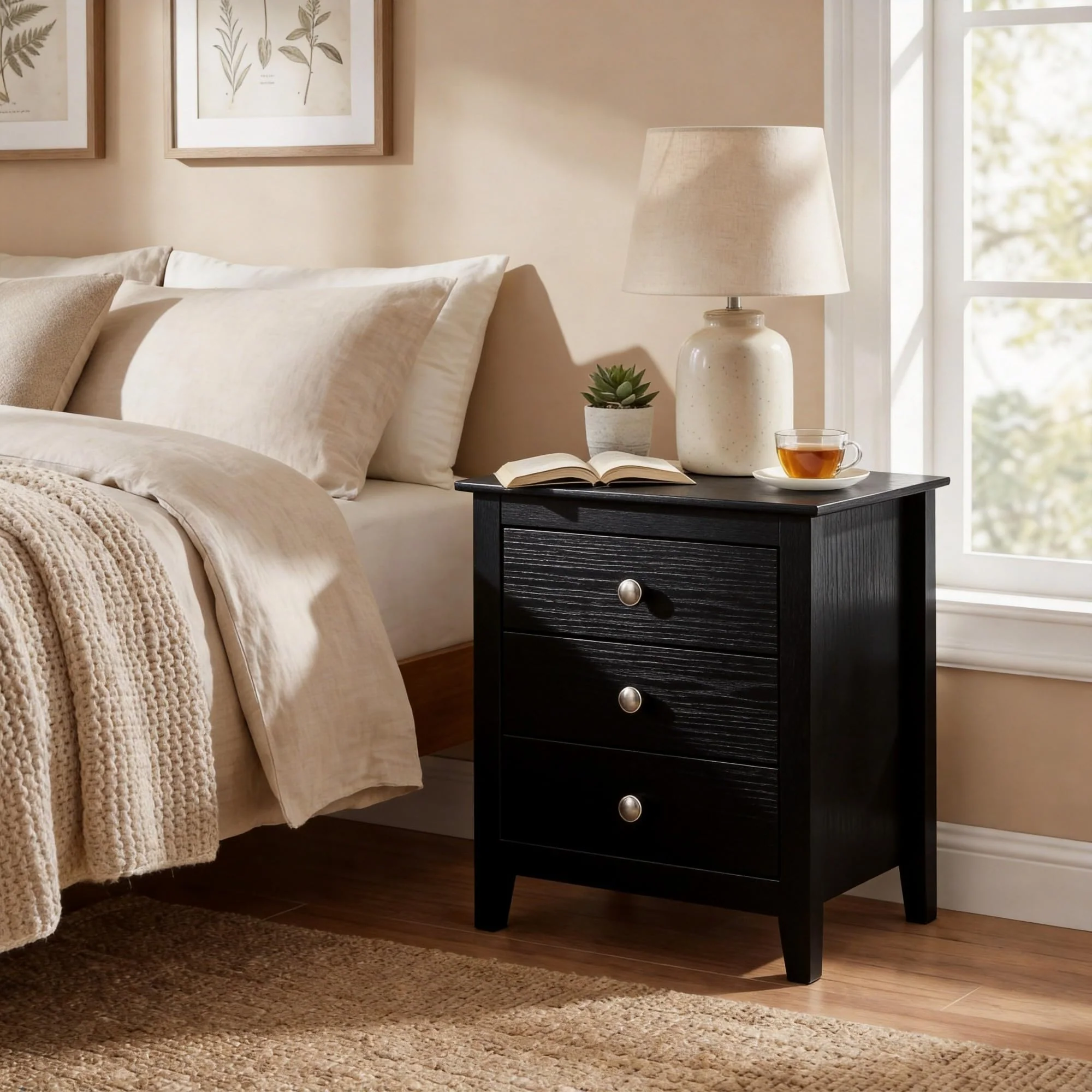 BEFOUNDLOVELY Modern Farmhouse Nightstand with 3 Drawers(1/2)