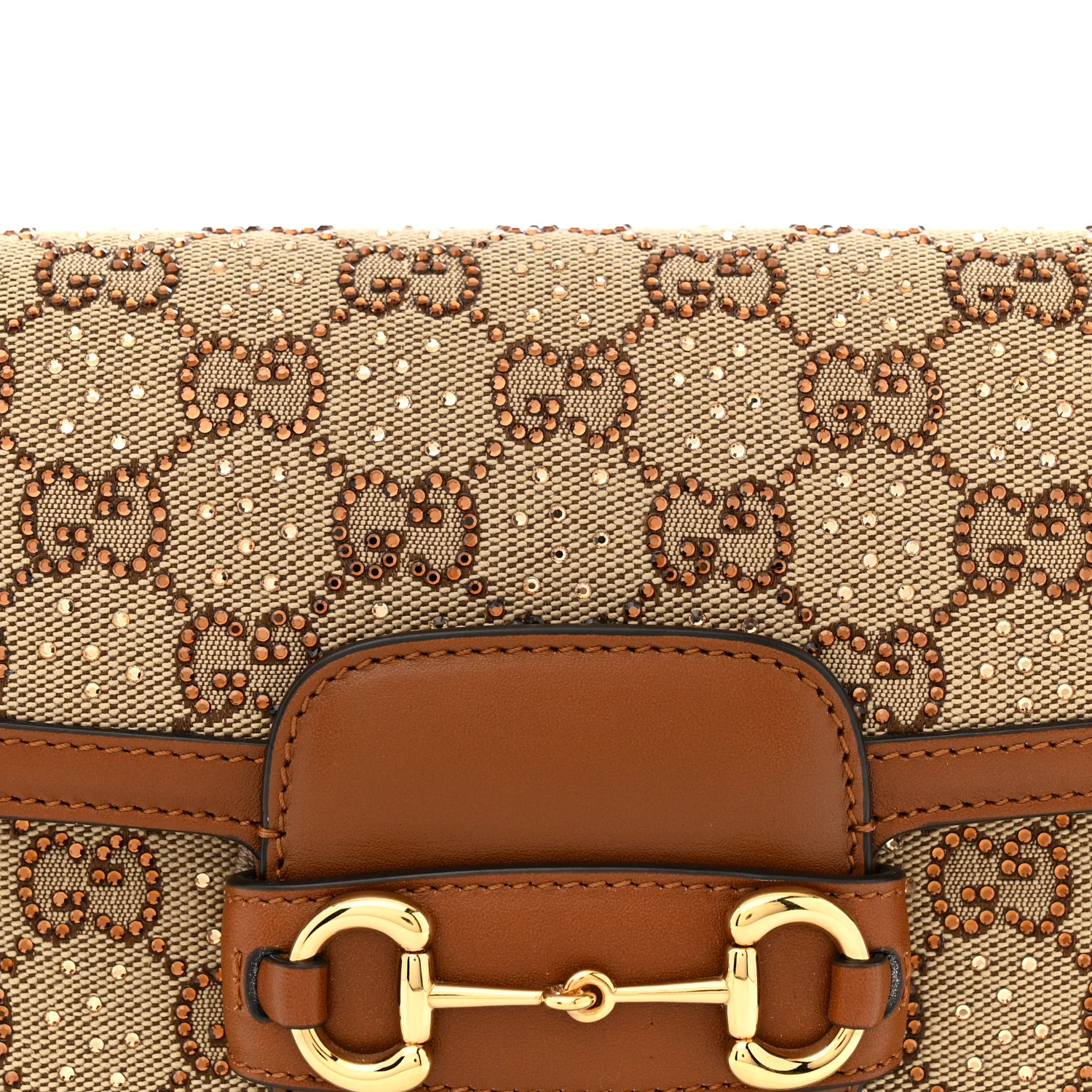 New Canvas Charisma Calfskin Crystal GG Monogram Mini Horsebit 1955 Shoulder Bag Camel Ebony - Top Club