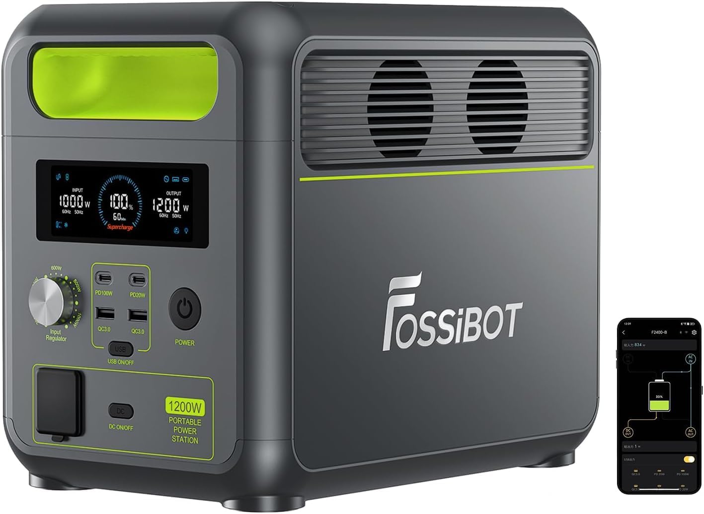 FOSSiBOT F1200 Centrale Elettrica Portatile e Generatore Solare, Batteria di Backup LiFePO4 da 1024 Wh Power station, CA 1200 W, adatta per Camper e Viaggi All'aperto