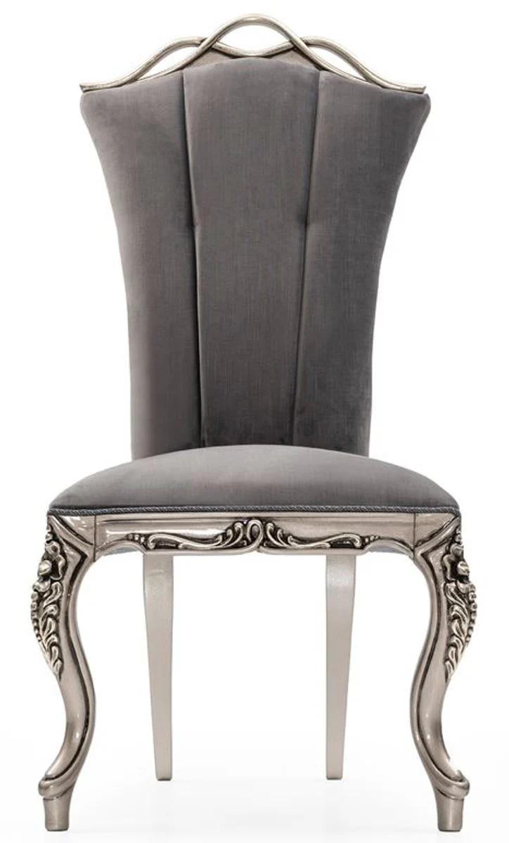 Luxury Baroque Dining Room Chair Set of 8 Gray / Silver - Magnificent Baroque Style Kitchen Chairs - Luxury Dining Room Furniture in Baroque Style - Baroque Dining Room Furniture - Baroque Style Furniture