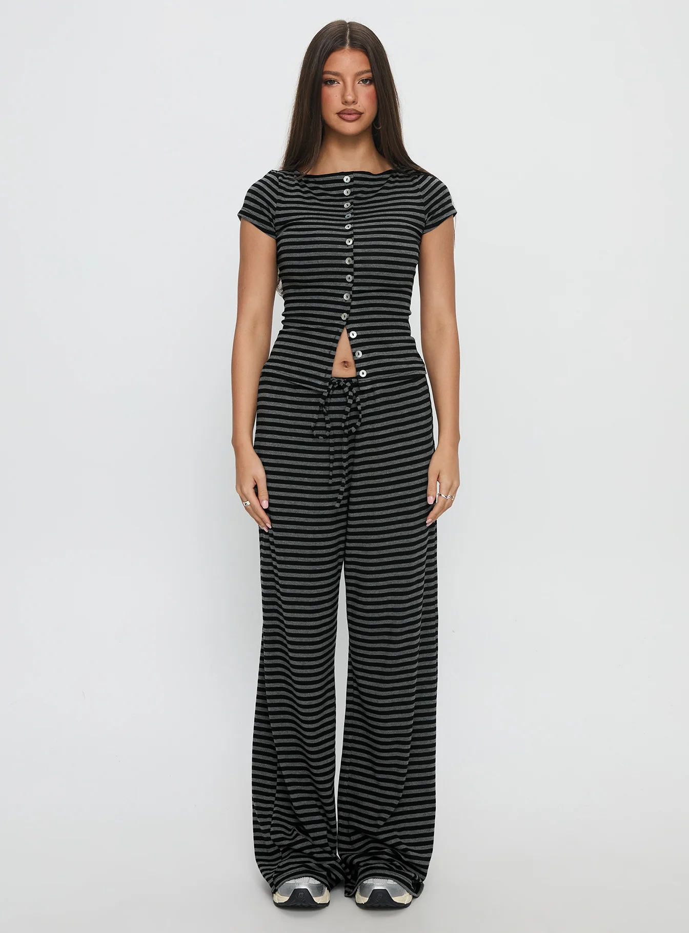 Gavrielle Jersey Wide Leg Pants Stripe