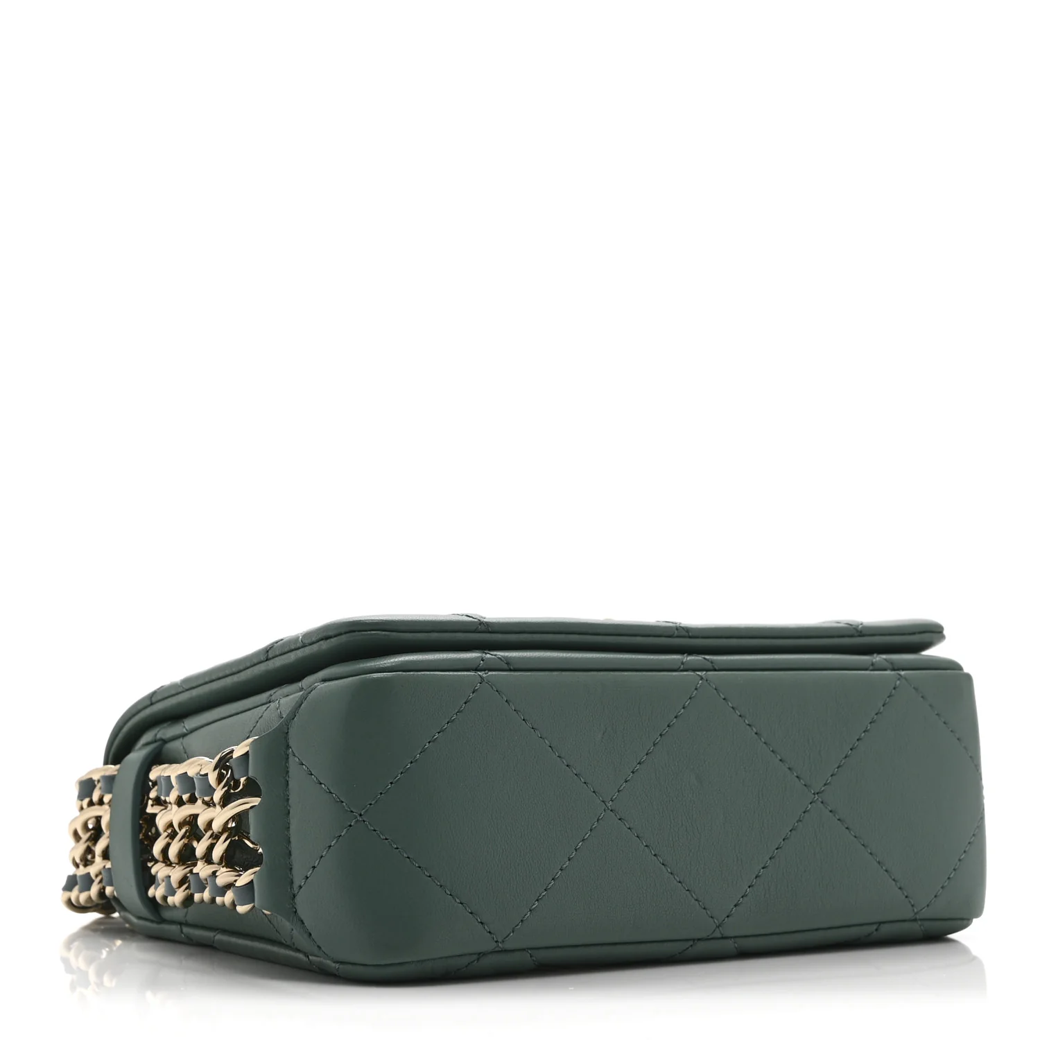 Lambskin Quilted Mini Chain Rows Flap  Green - Top Club