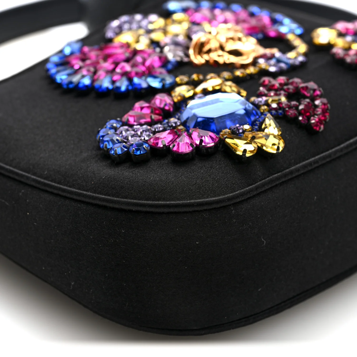 Satin Crystal Embellished La Medusa Mini Hobo Bag Black Multicolor - Top Club