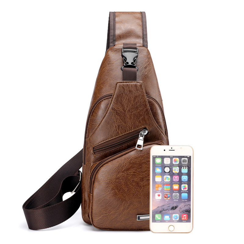 Haodier's new men's casual shoulder bag, sports USB chest bag, outdoor business crossbody bag