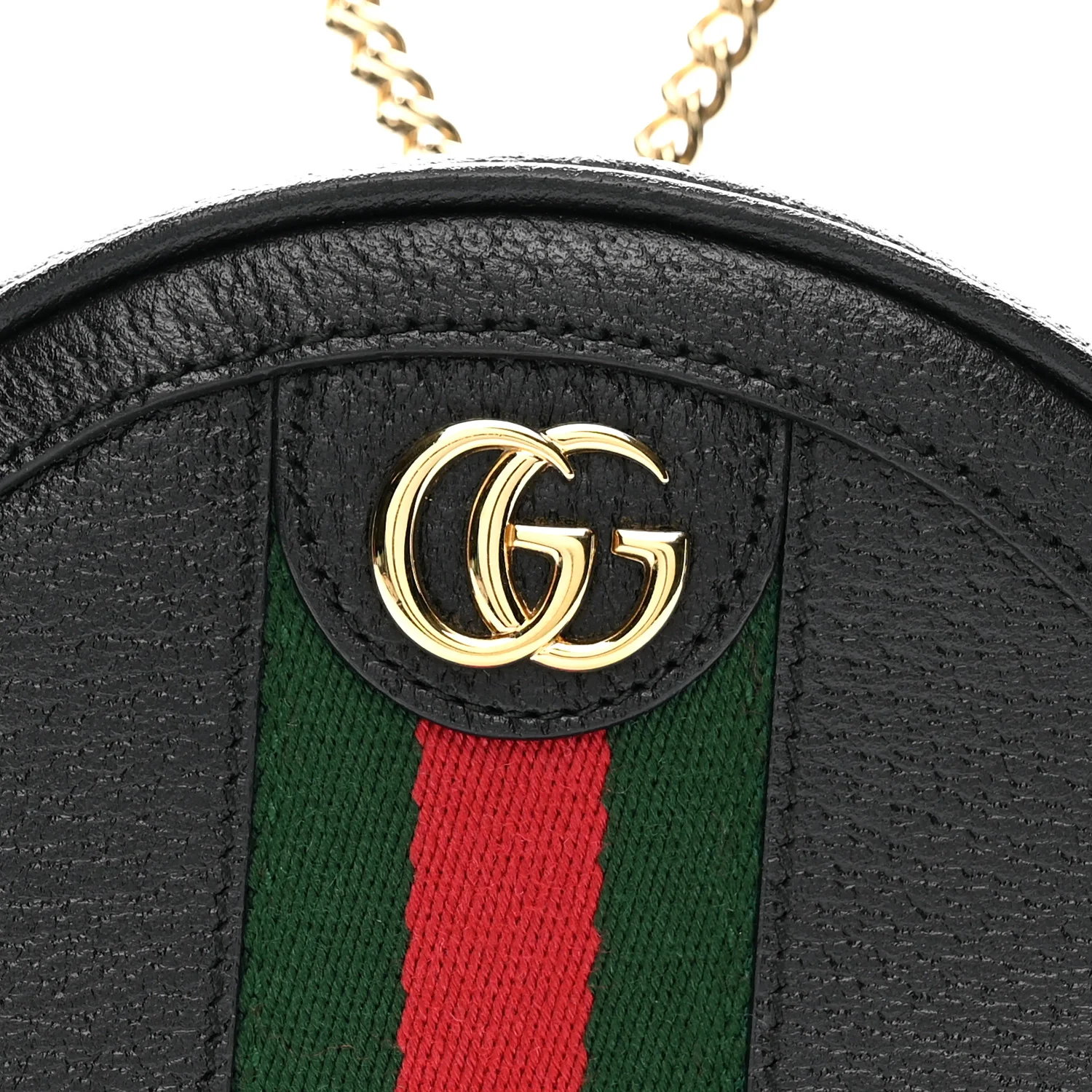 Grained Calfskin Web Mini Ophidia Round Shoulder Bag Black - Top Club