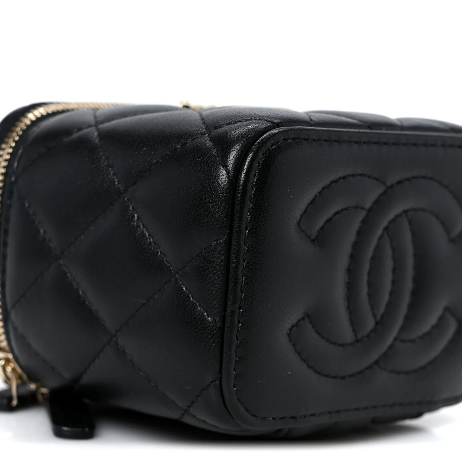 Lambskin Quilted Mini CC Crush Vanity Case With Chain Black - Top Club
