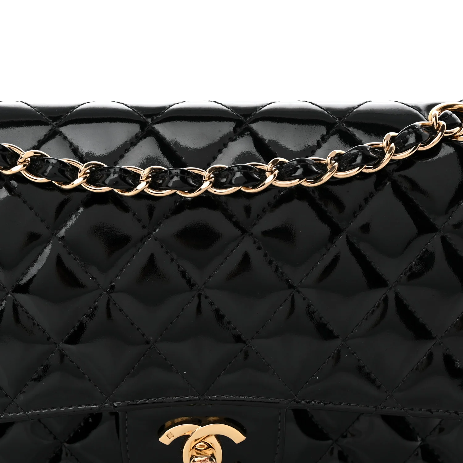 Patent Quilted Medium Double Flap Black - Top Club