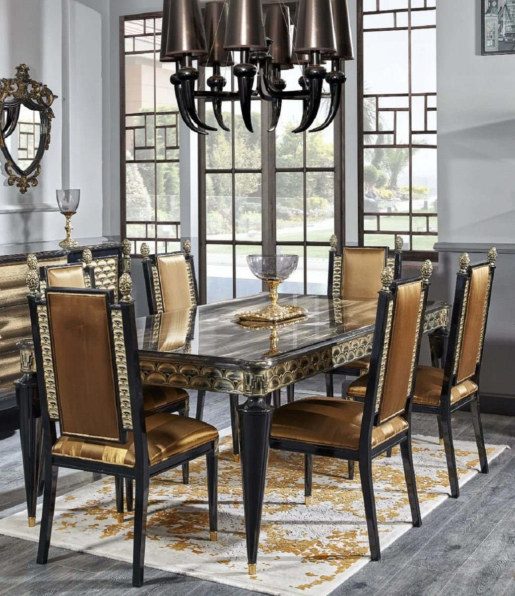 Luxury Baroque Dining Table Gold / Black - Handcrafted Solid Wood Dining Room Table - Baroque Dining Room Furniture - Noble & Magnificent