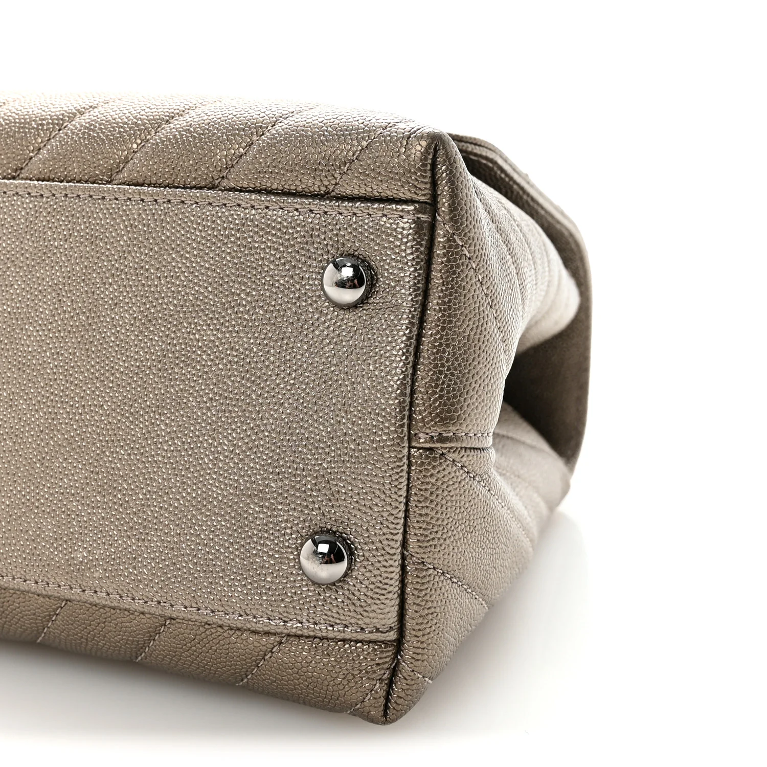 Metallic Caviar Chevron Quilted Small Coco Handle Flap Light Gold - Top Club