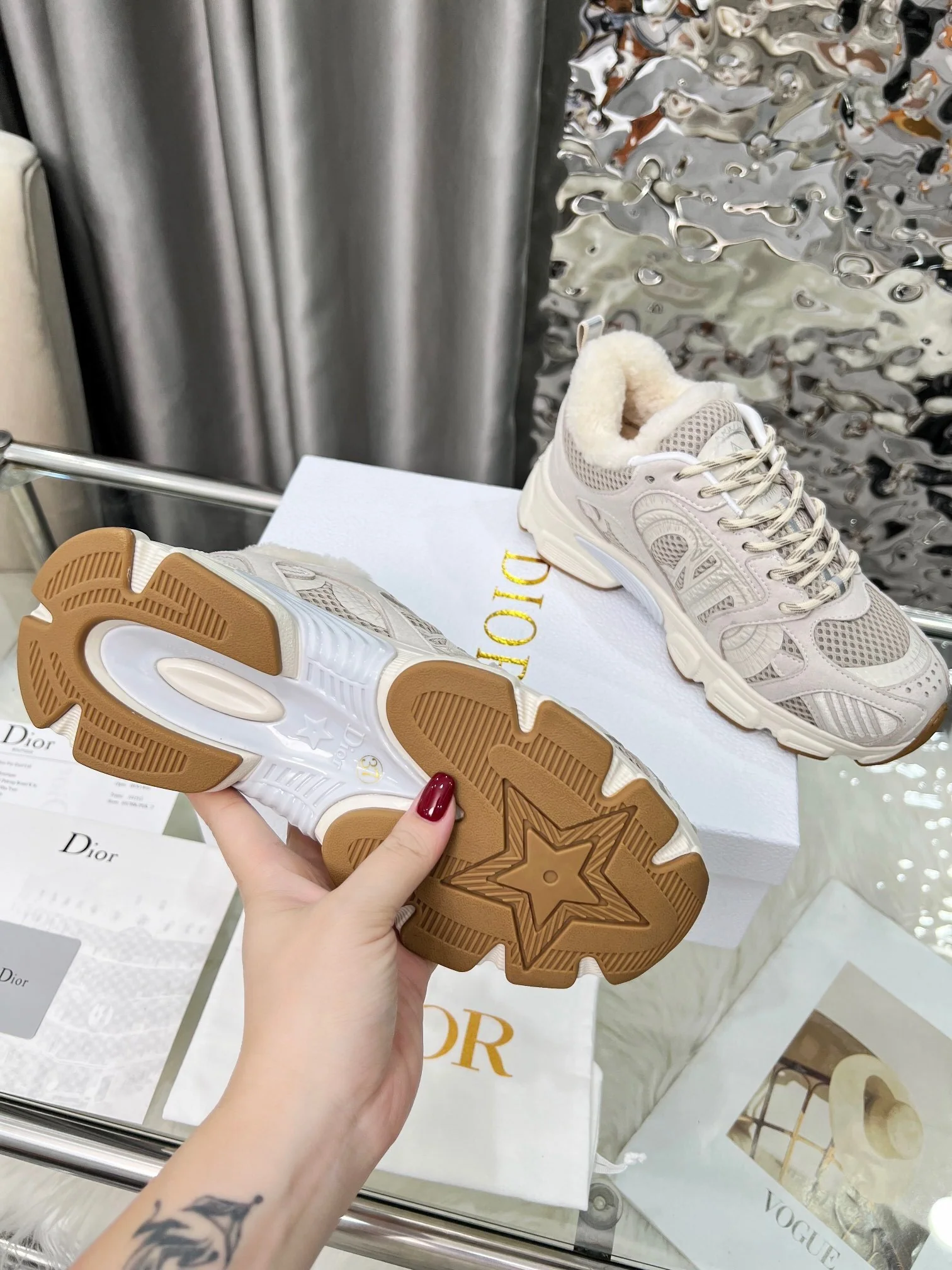 Women's Dior Beige Sneakers With Warm Fleece Lining - Sneaker Replica Workshop