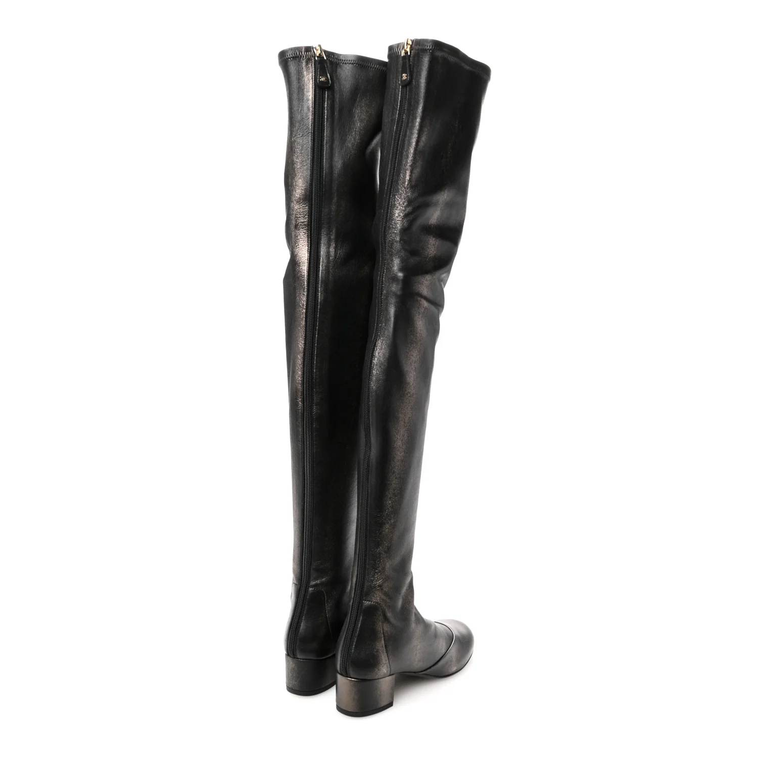Metallic Lambskin Star Fantasy High Boots 36.5 Dark Grey - Top Club
