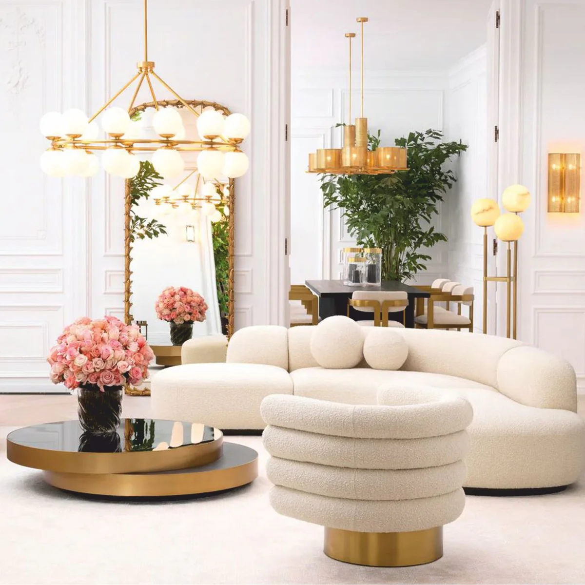 Luxury corner sofa cream / black 300 x 257 x H. 70 cm - living room & hotel furniture