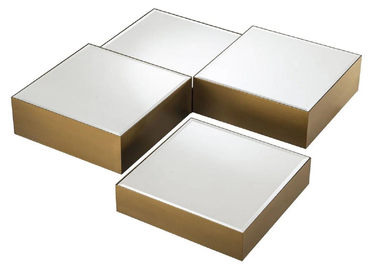 Luxury stainless steel coffee table set with mirror glass table tops brass / black - living room furniture - luxury furniture