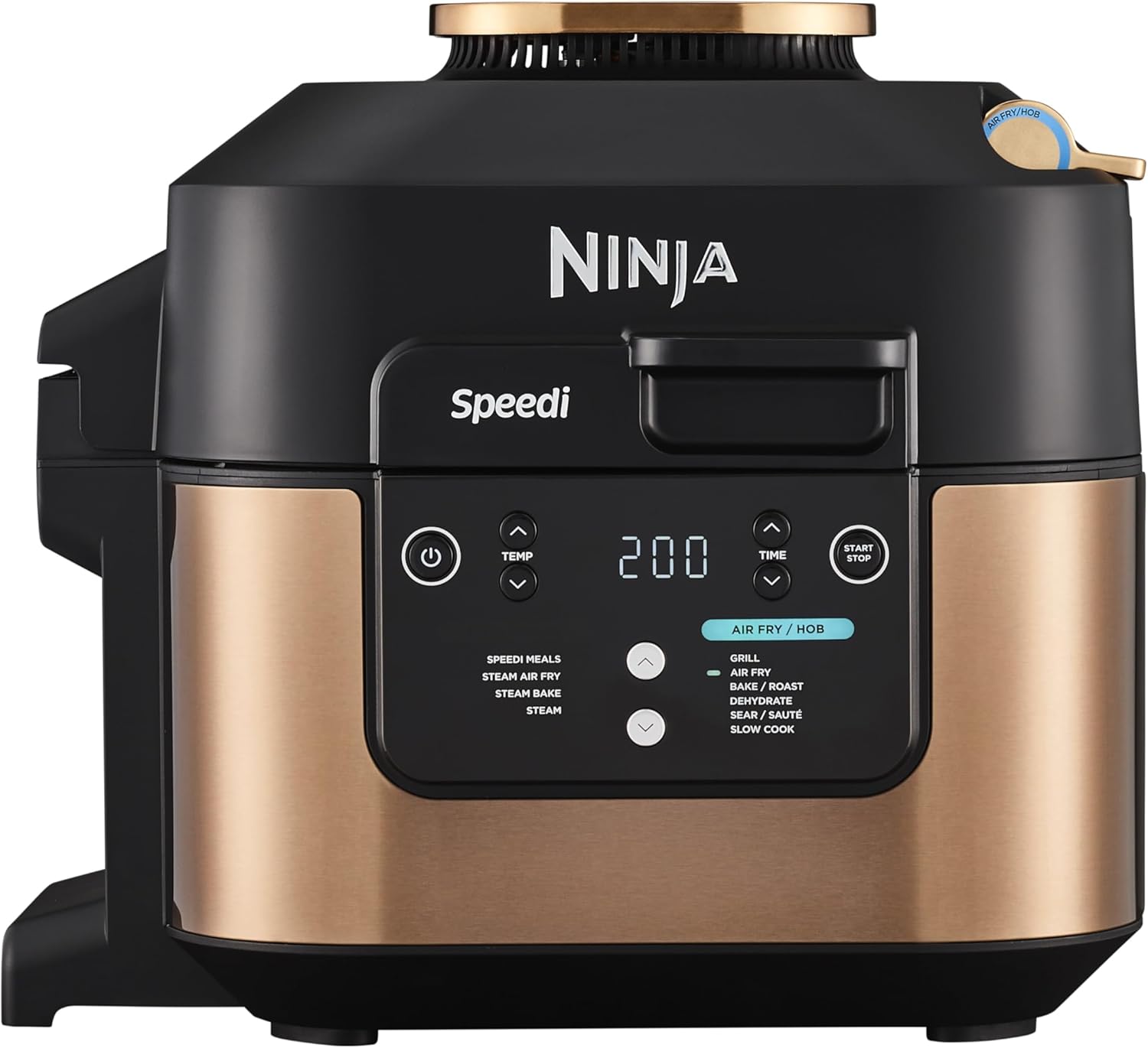 Ninja Speedi Pentola Elettrica Rapida 10 in 1, Friggitrice ad Aria, 5,7 l, Pasti per 4 in 15 Minuti, Frittura ad Aria e Cottura al Vapore, Nero/Rame, ON400EUCP