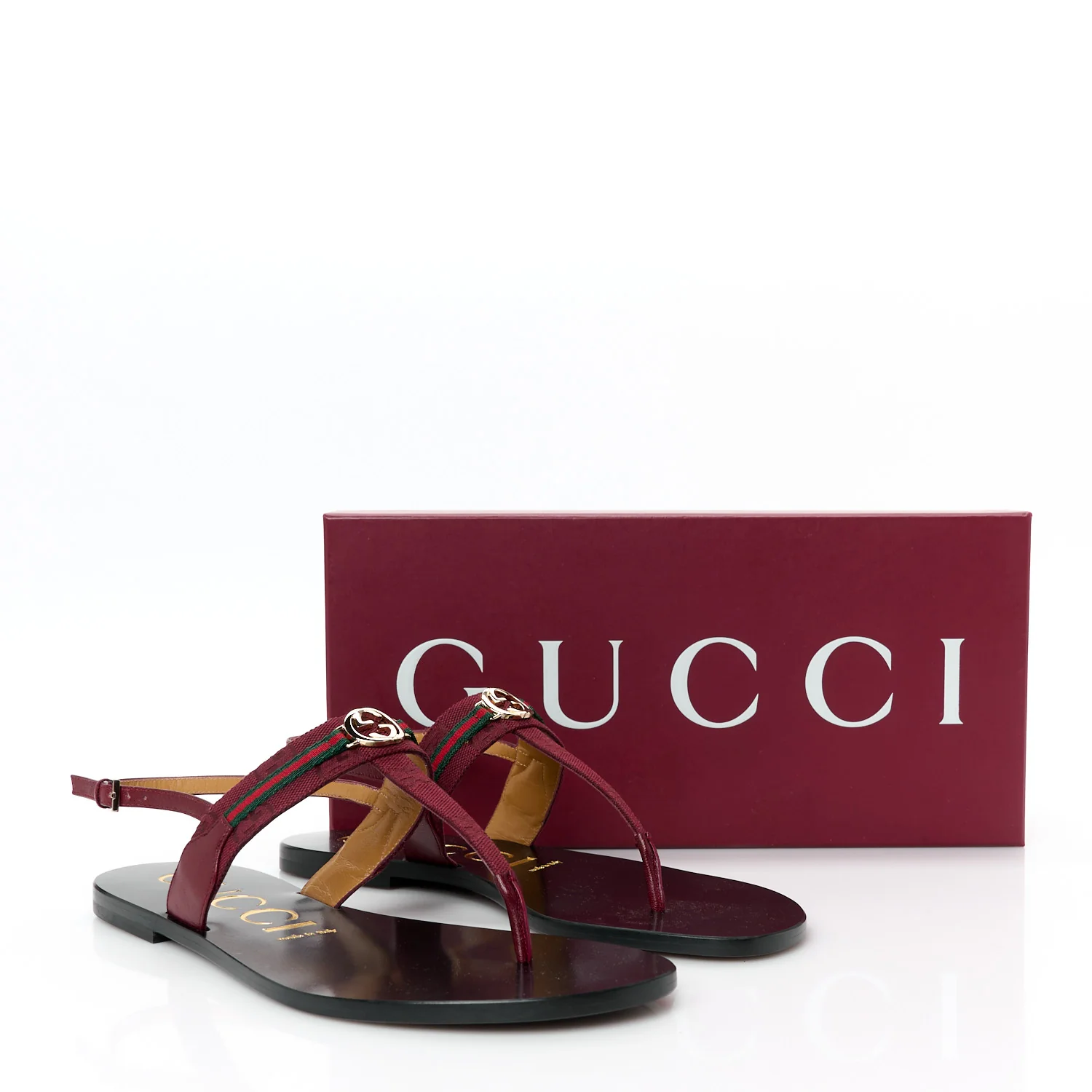 New Canvas GG Malaga Kid Web Interlocking G Womens Thong Sandals 40.5 Rosso Ancora - Top Club
