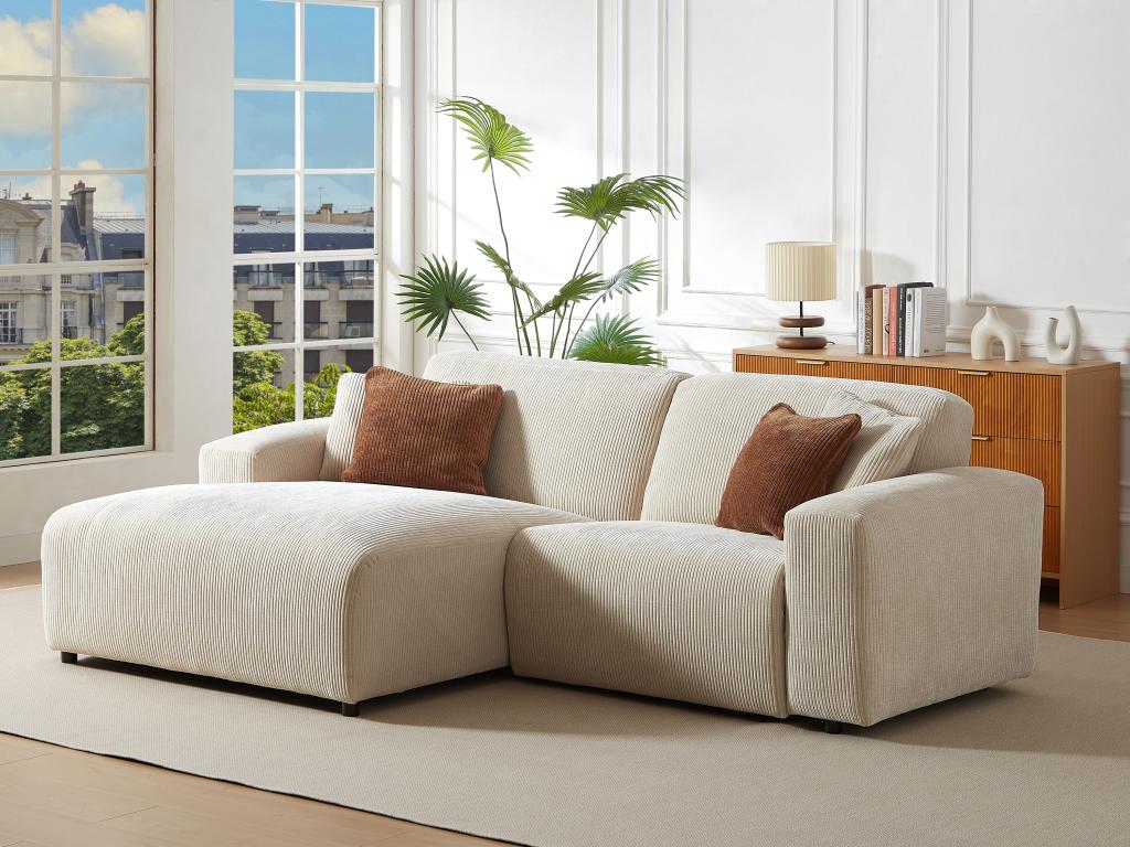 Sofá rinconera izquierda reclinable eléctrico de terciopelo beige