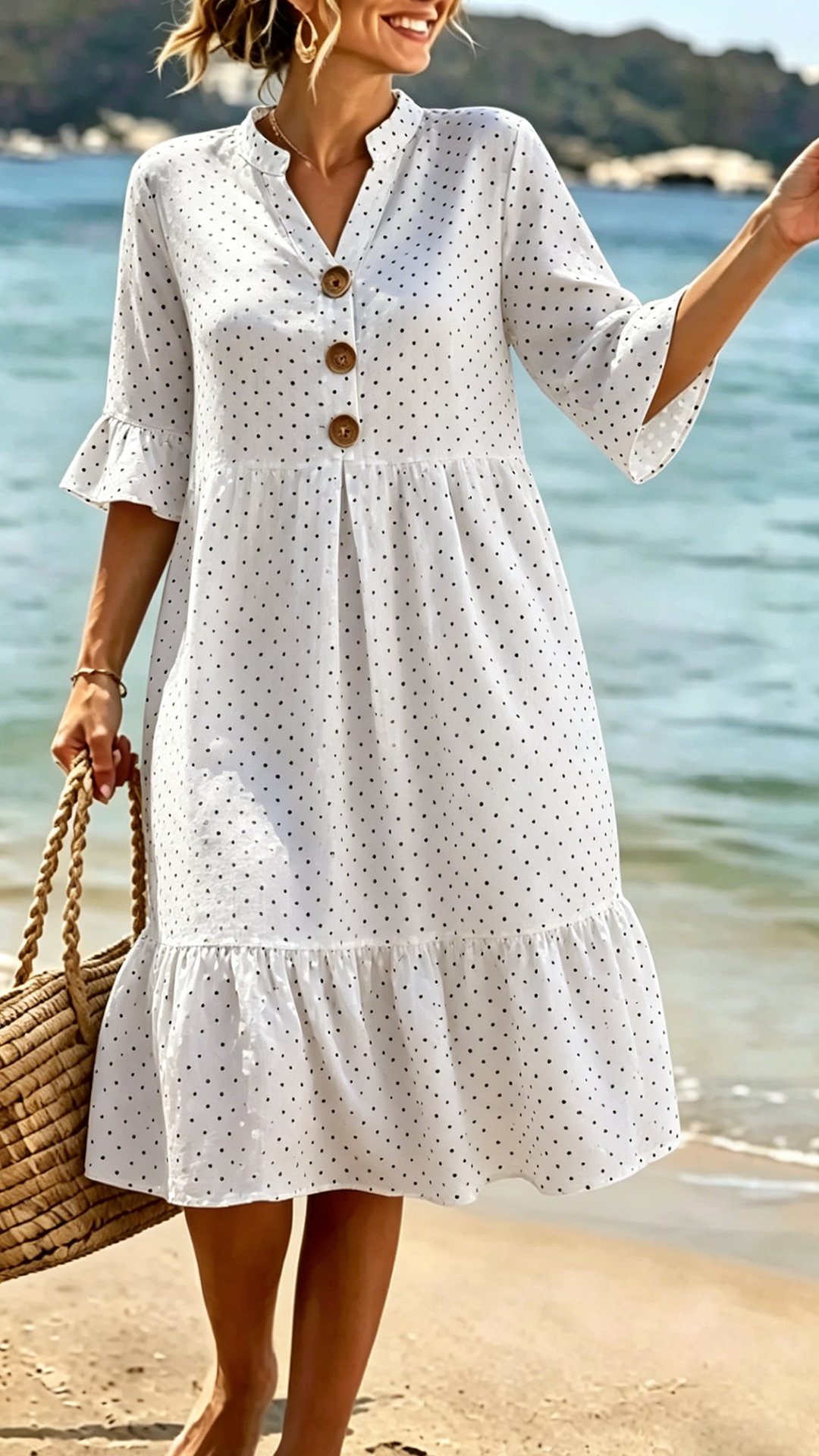 Women's Cotton-Blend Polka Dot Ruffle Hem Dress - Nordfashionstorm - Women's Clothing, Fashion for You - Nordfashionstorm.com