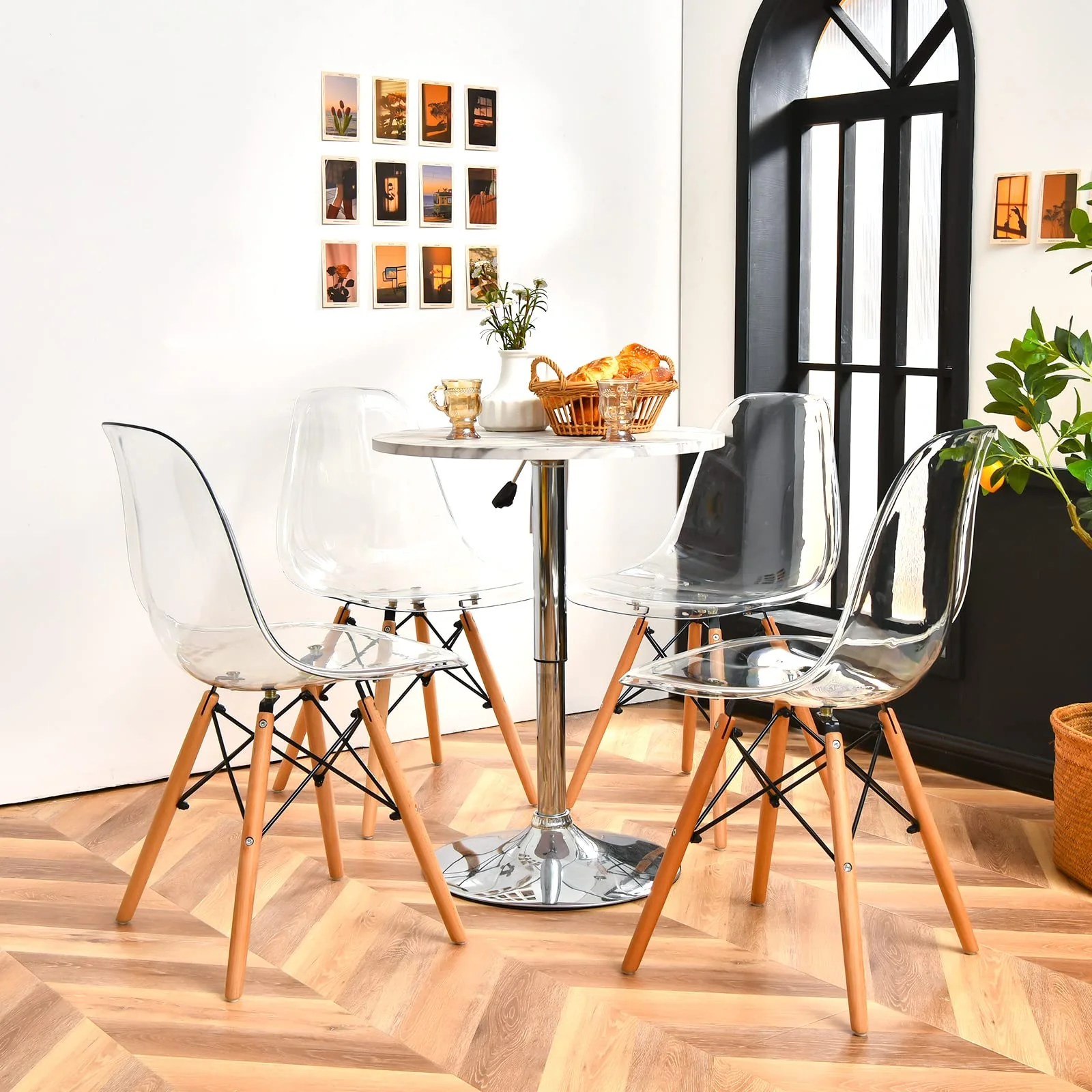 BEFOUNDLOVELY Clear Acrylic Dining Chairs Set of 4 with Beech Wood Legs