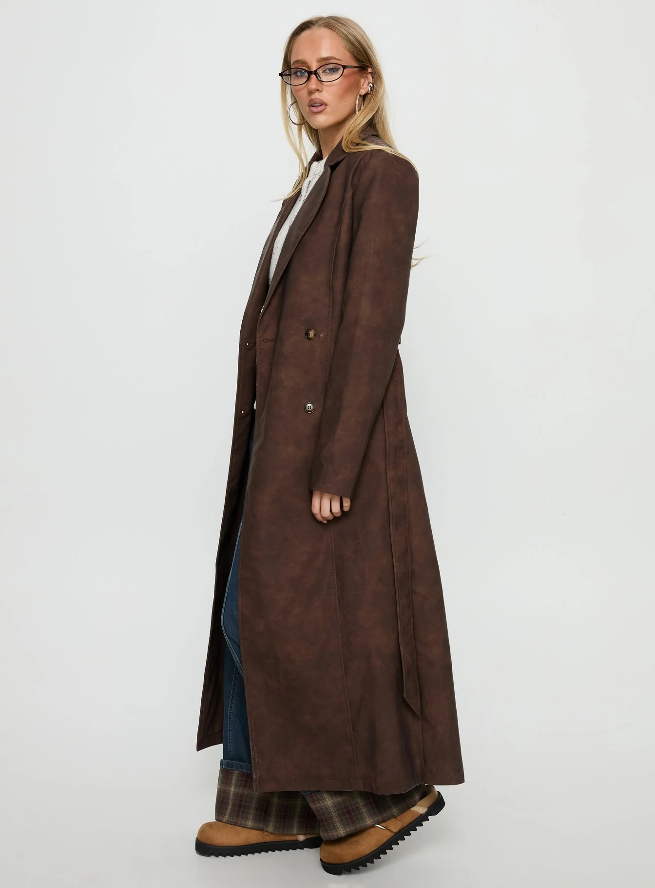 Salazar Longline Belted Trench Coat Chocolate Brown