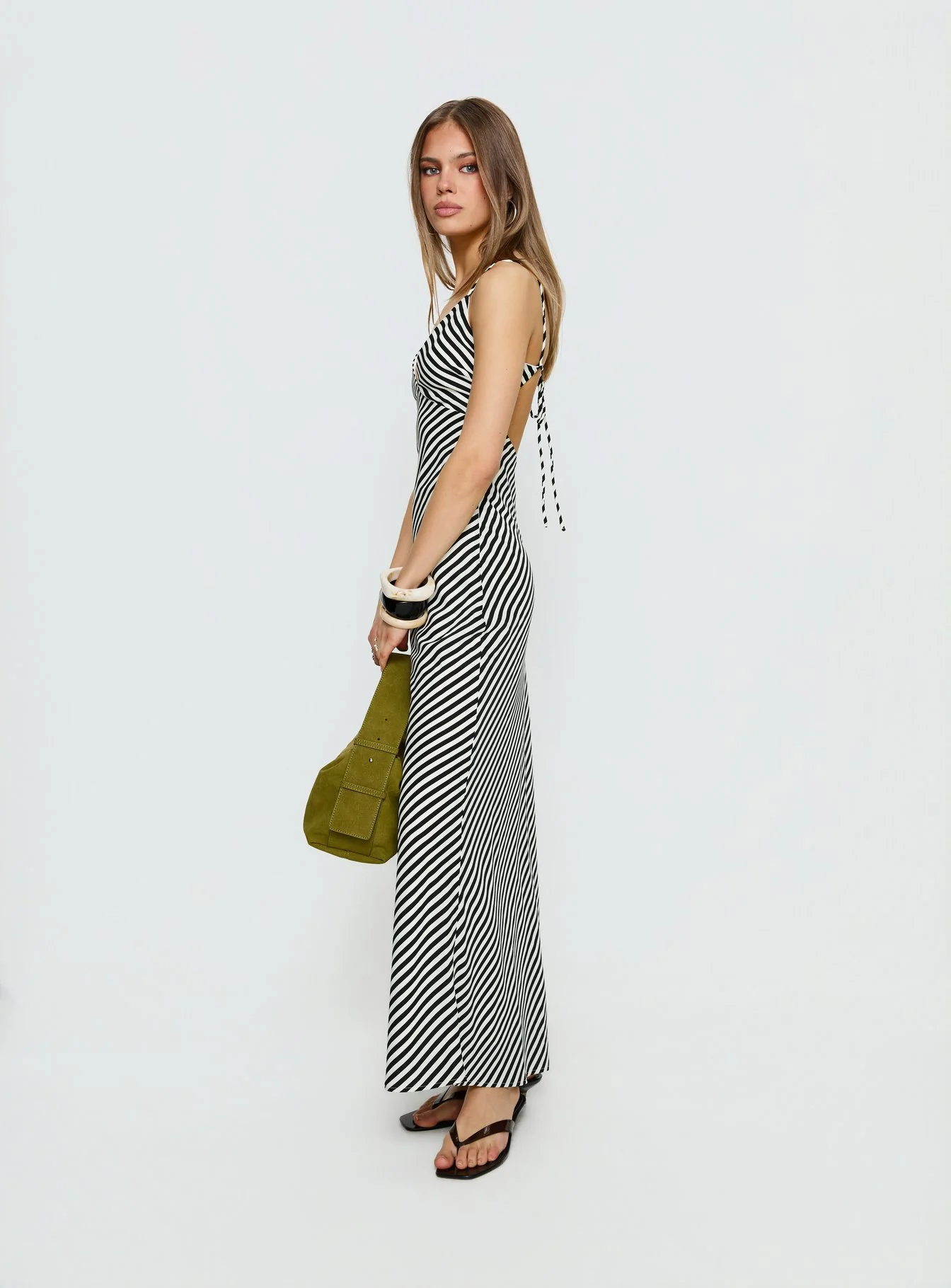 Lesondo V Neck Maxi Dress Black / White Stripe