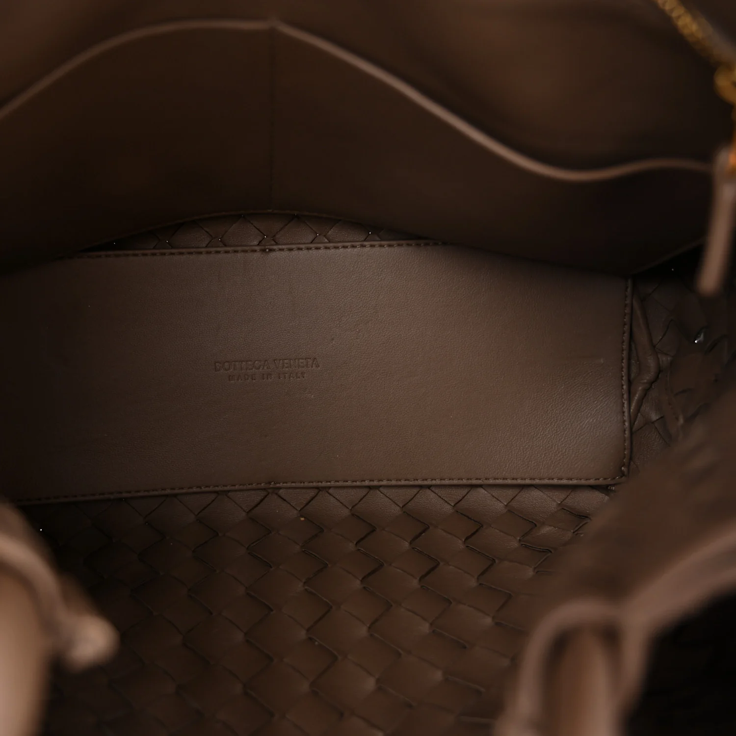 Nappa Intrecciato Medium Andiamo Shoulder Bag Taupe Grey - Top Club