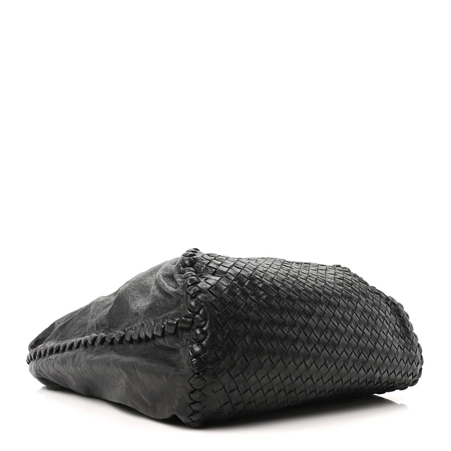 Grained Lambskin Intrecciato Large Shoulder Bag Black - Top Club