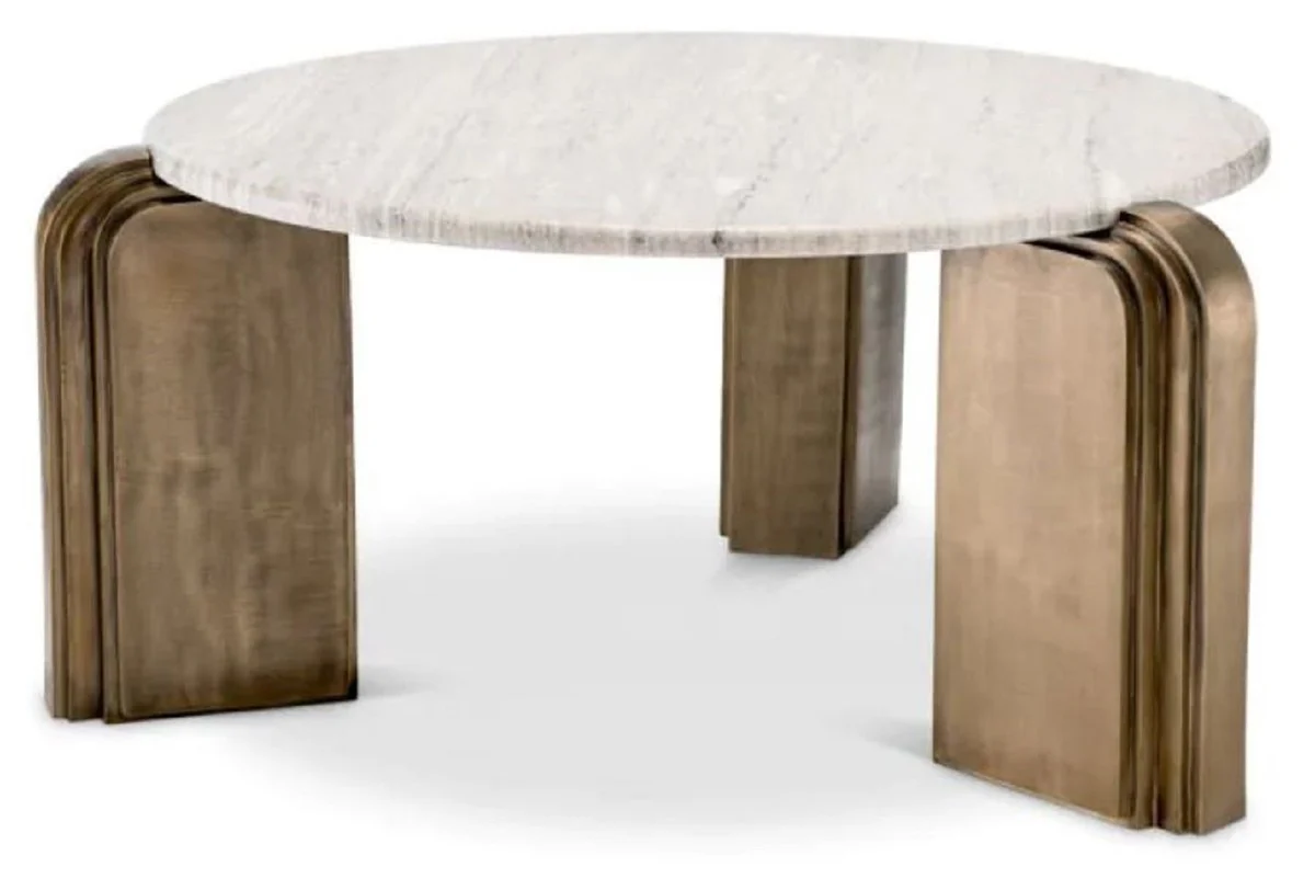 Luxury coffee table beige / antique brass Ø 99 x H. 46 cm