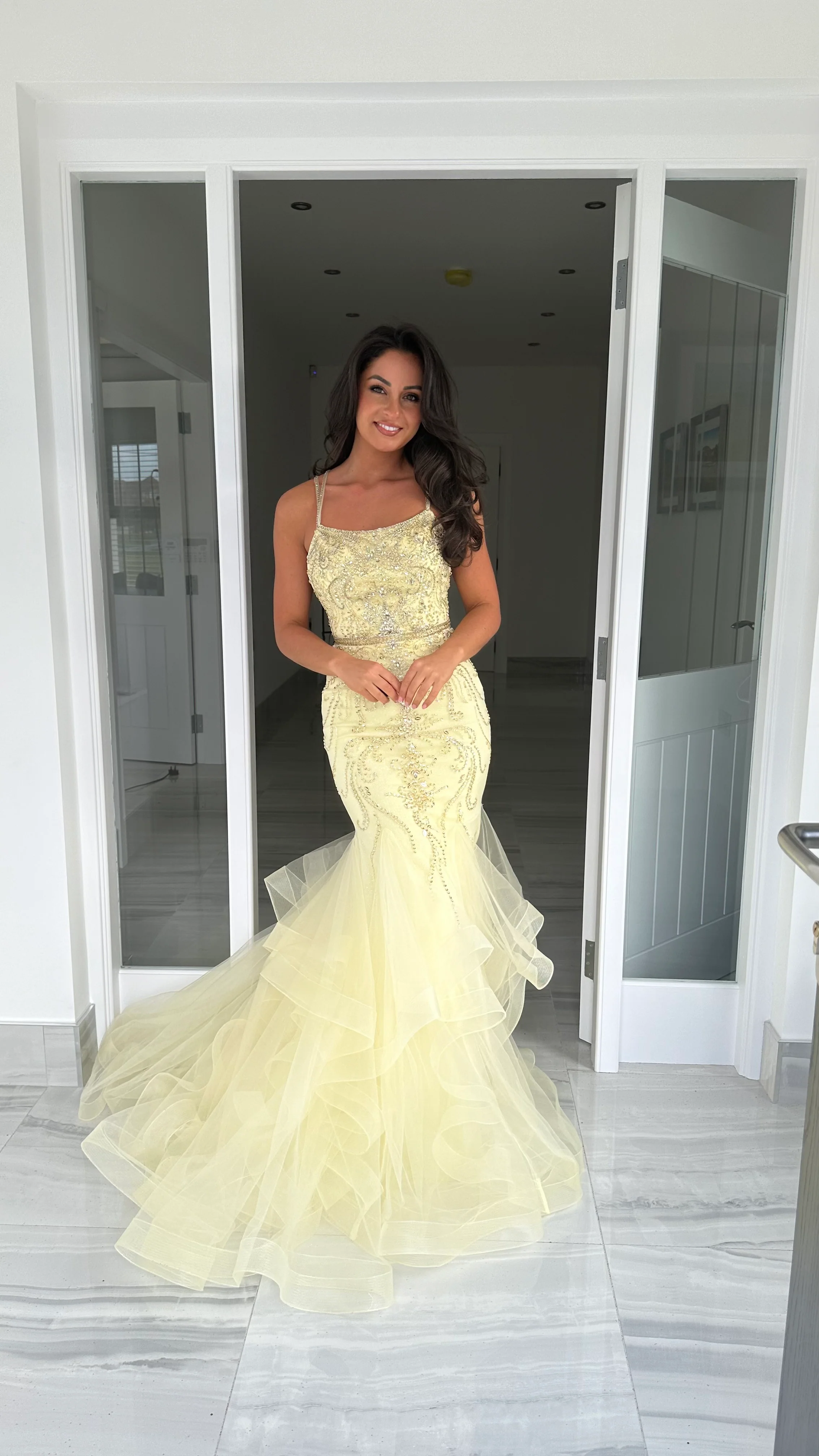Lemon Straight Neck Fishtail Prom Dress