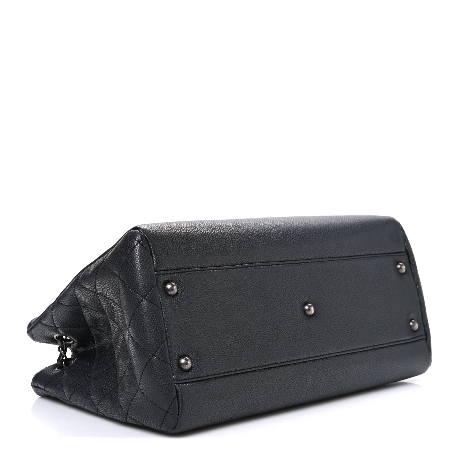 Metallic Grained Calfskin Medium Woven Chain Shopping Bag Black - Top Club