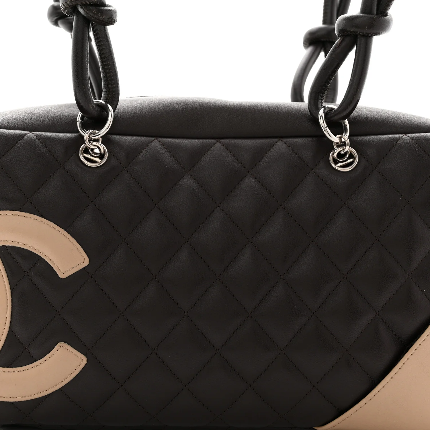 Calfskin Quilted Cambon Large Bowler Brown Beige - Top Club
