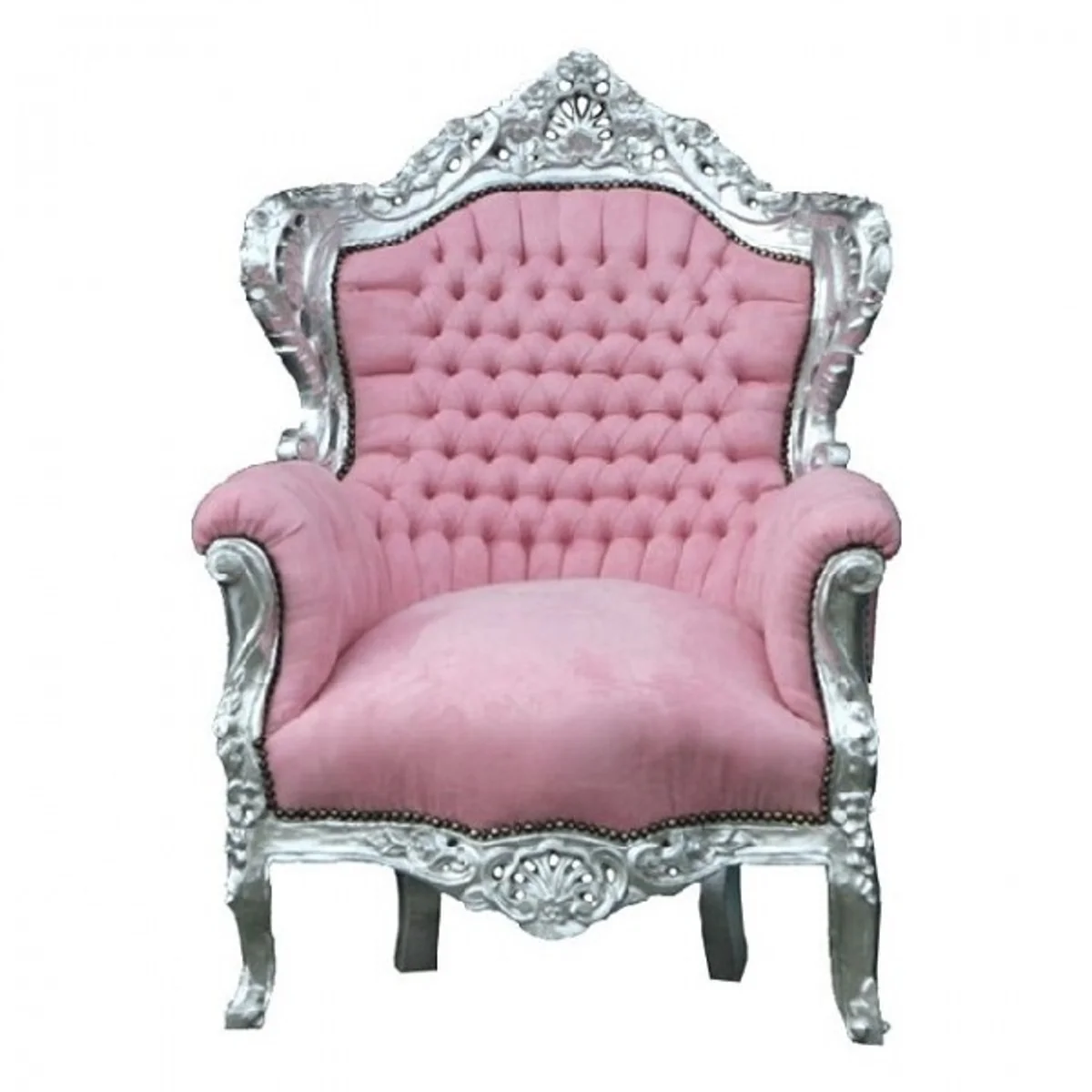 Baroque armchair King pink/silver