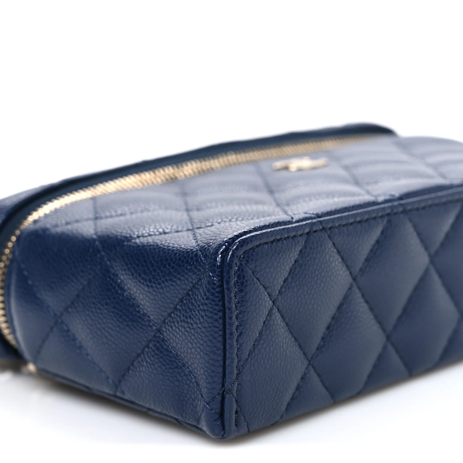Caviar Quilted Top Handle Slim Vanity With Chain Navy - Top Club