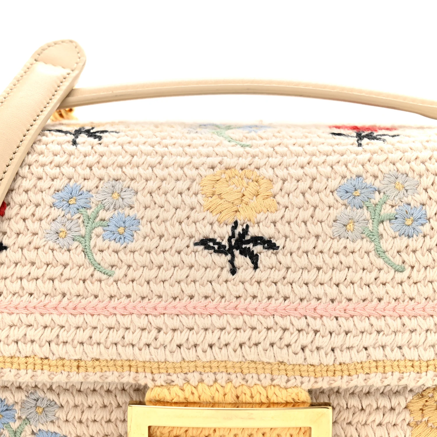 Cotton Vitello Seta Floral Woven Chain Baguette White Multicolor - Top Club