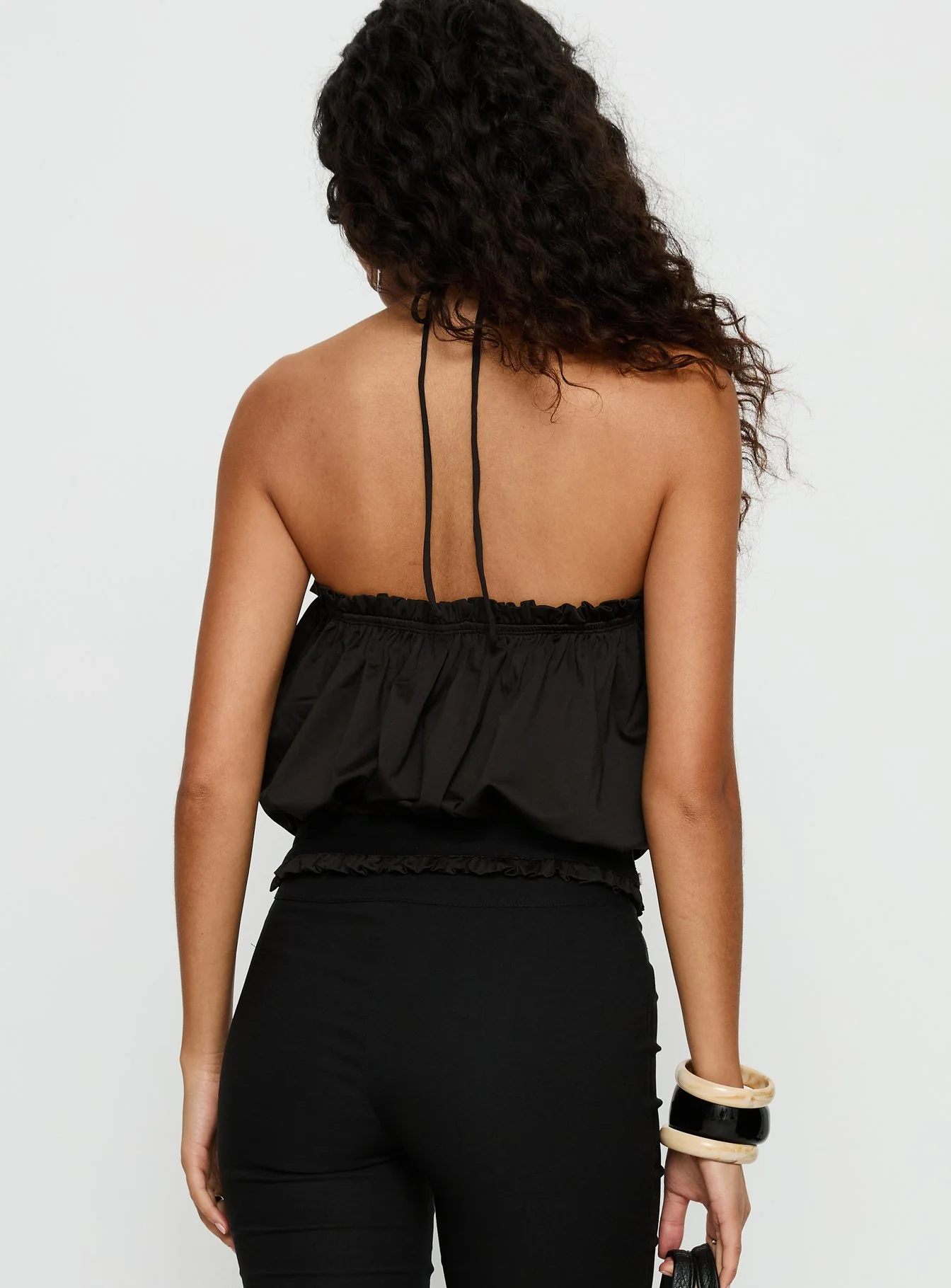 Mikki Tie Neck Button Detail Top Black