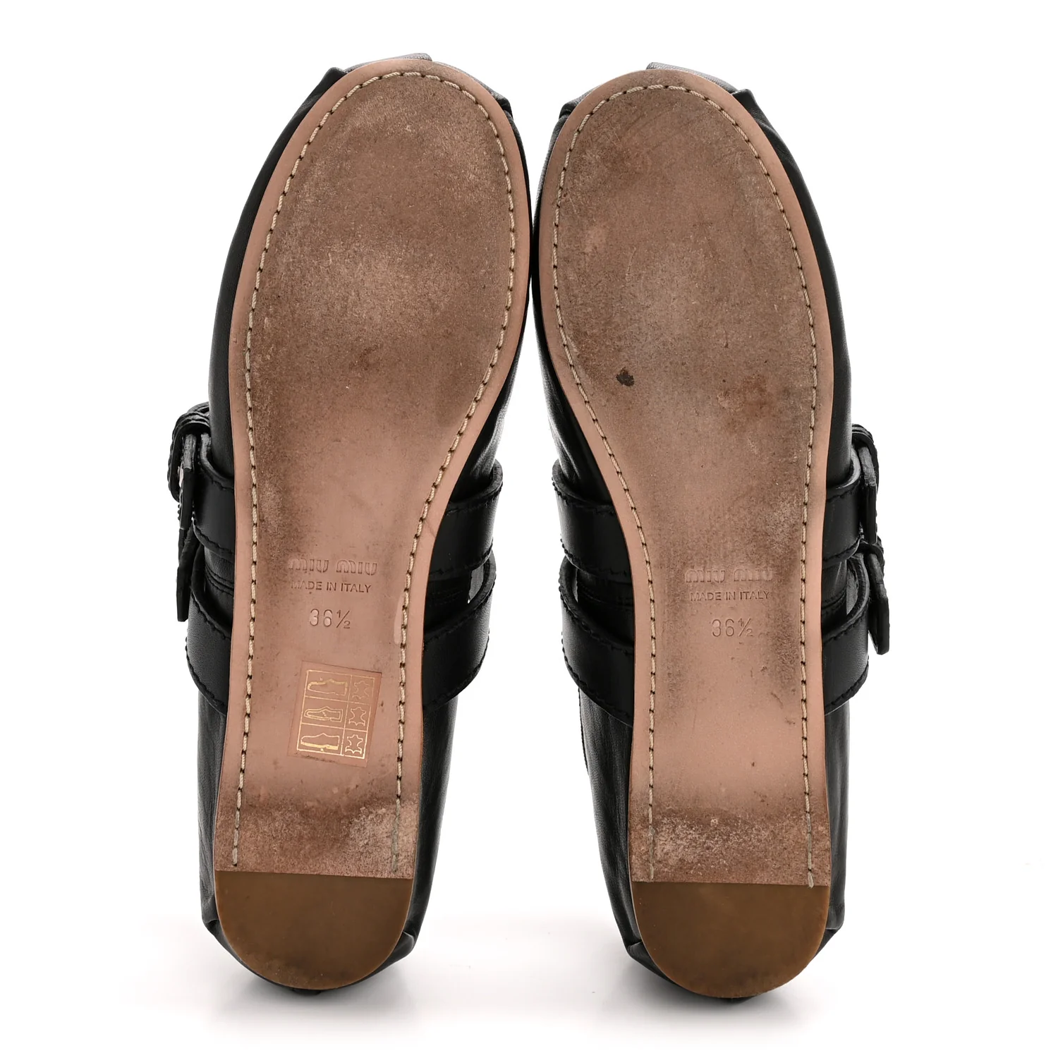Nappa Vitello Nevada Double Buckle Ballerina Flats 36.5 Black - Top Club