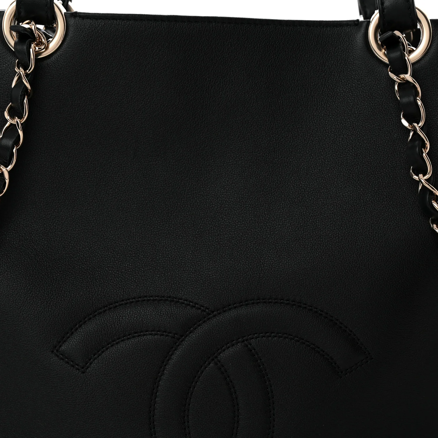 Calfskin CC Zipped Shopping Tote Black - Top Club