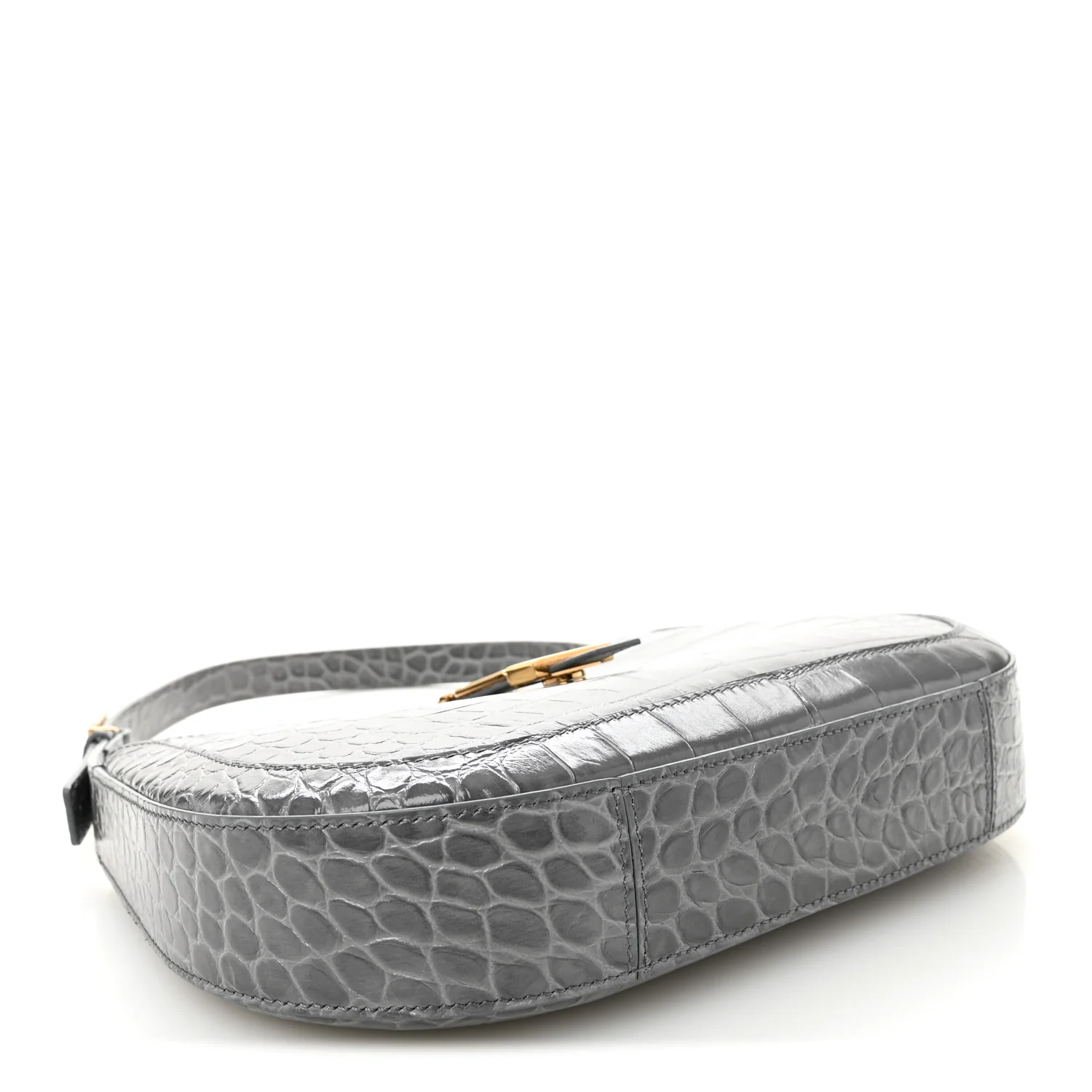 Calfskin Crocodile Embossed Large Greca Goddess Bag Charcoal - Top Club