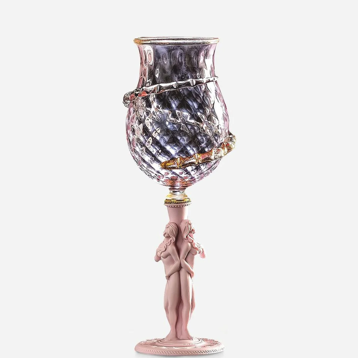 Luxus Barock Weinglas Rosa / Gold Ø 9 x H. 27 cm - Made in Italy