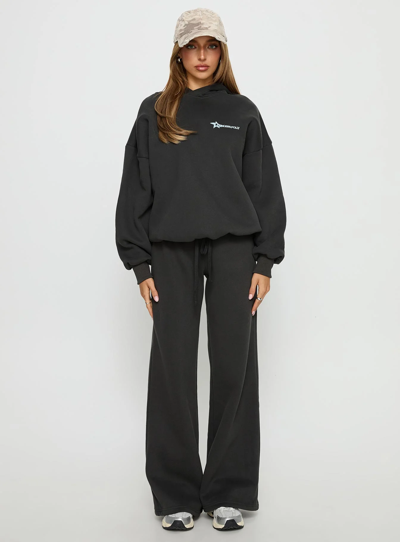 Princess Polly Stargirl Wide Leg Sweat Pants Charcoal