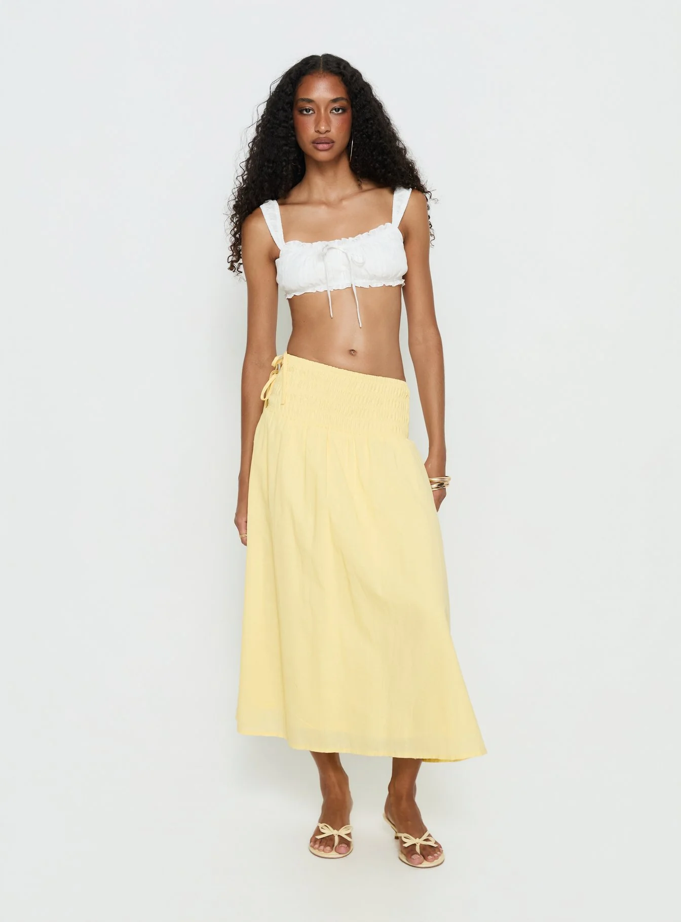 Vence Ruched Maxi Skirt Lemon Yellow