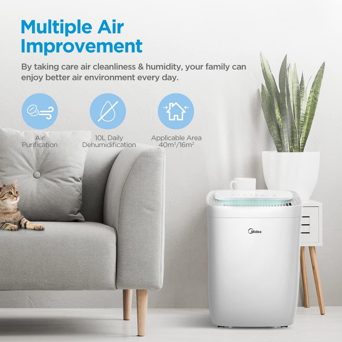 Midea Deumidificatore 10L/24H,Deumidificatore Casa Muffa,Controllo WIFI,Filtro HEPA,FRESH DRY 10
