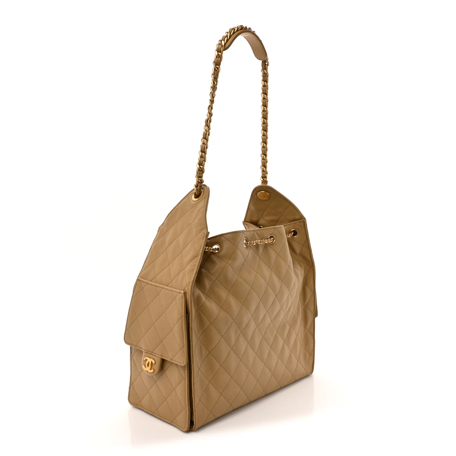 Caviar Quilted Medium Chanel 25 Handbag Dark Beige - Top Club