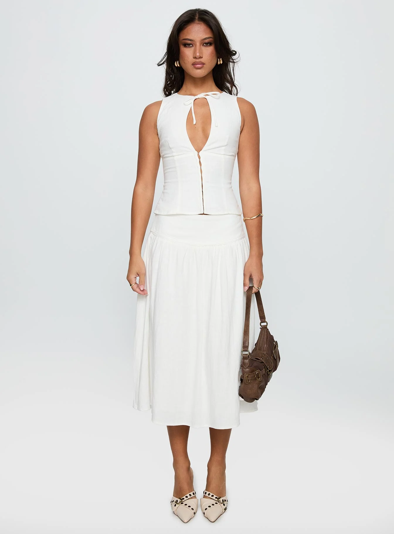 Alissea Keyhole Linen Blend Top White