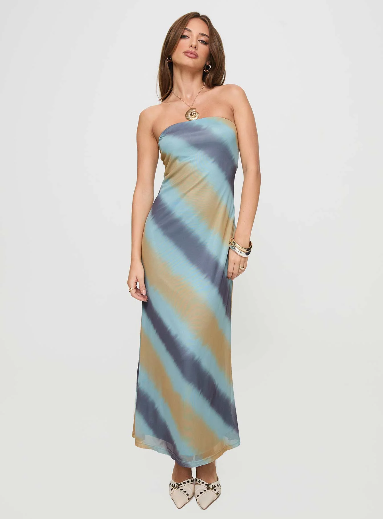 Celik Strapless Maxi Dress Blue / Brown