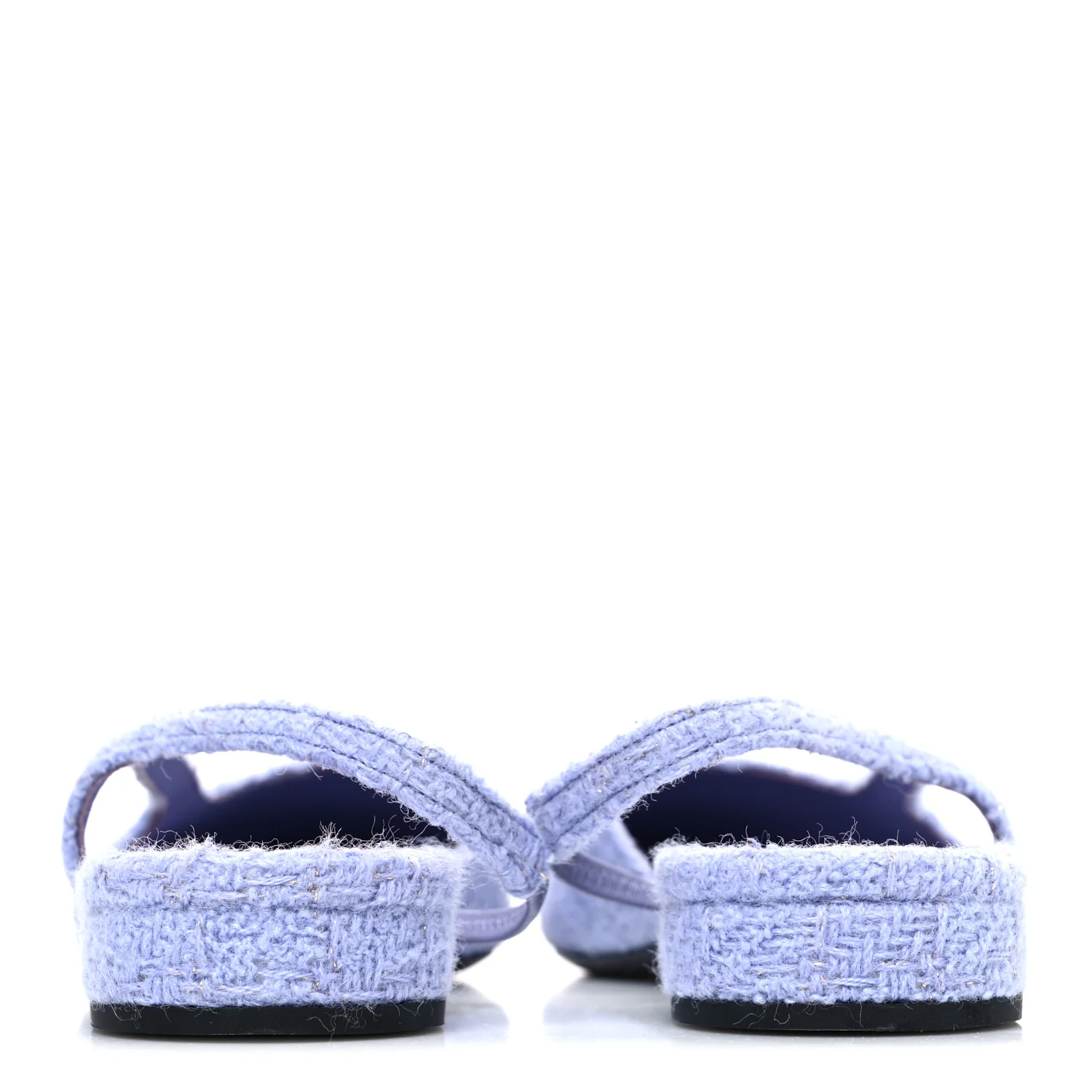 Iridescent Wool Tweed Patent Cap Toe CC Slingback Flats 40 Light Purple Silver Black - Top Club
