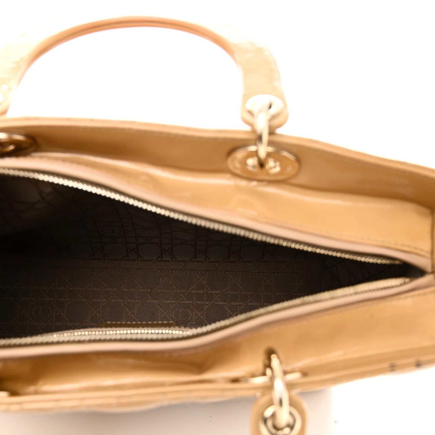 Patent Cannage Large Lady Dior Dark Beige - Top Club