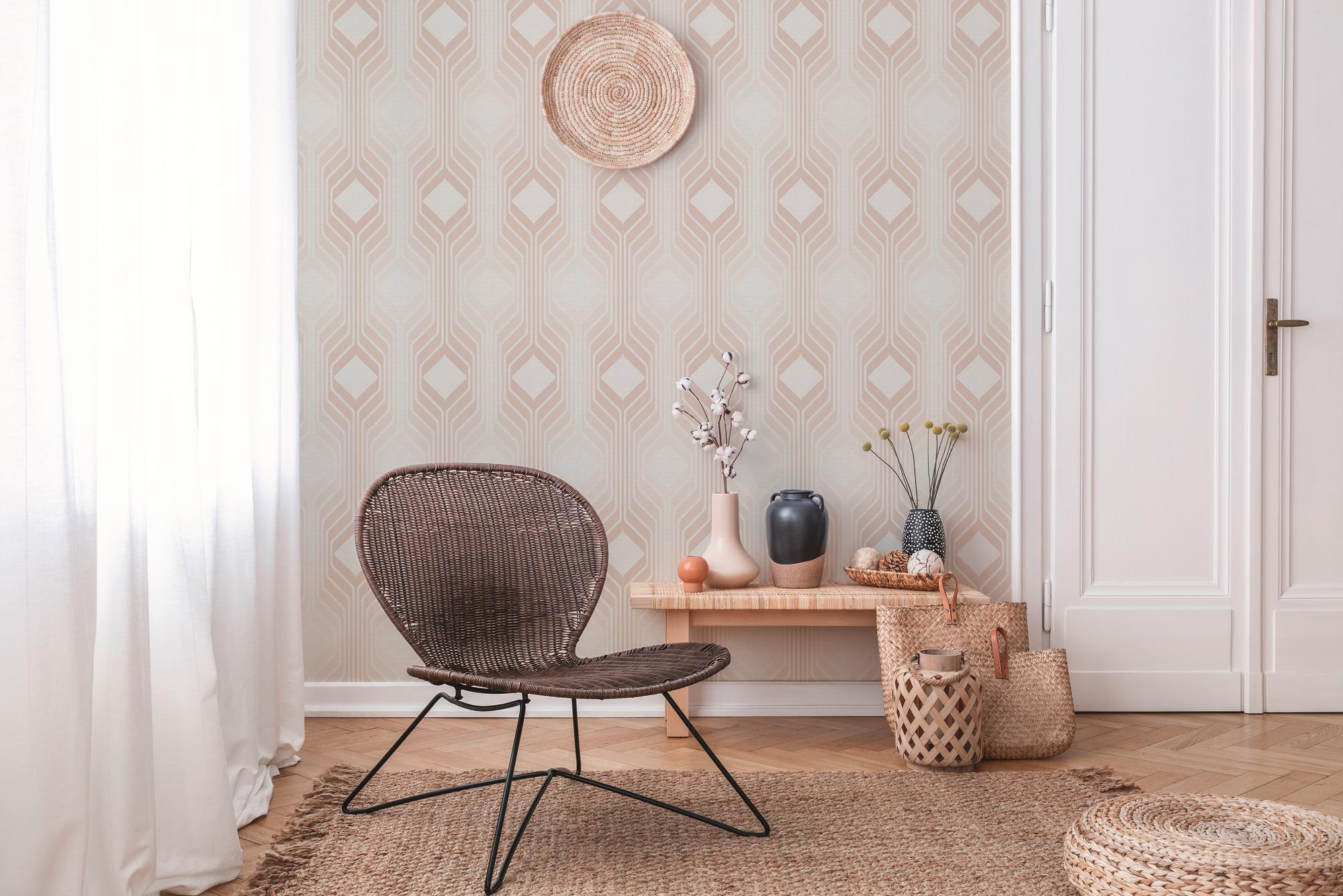 Retro behang met ruitpatronen in zachte kleuren – beige, crème, wit #1