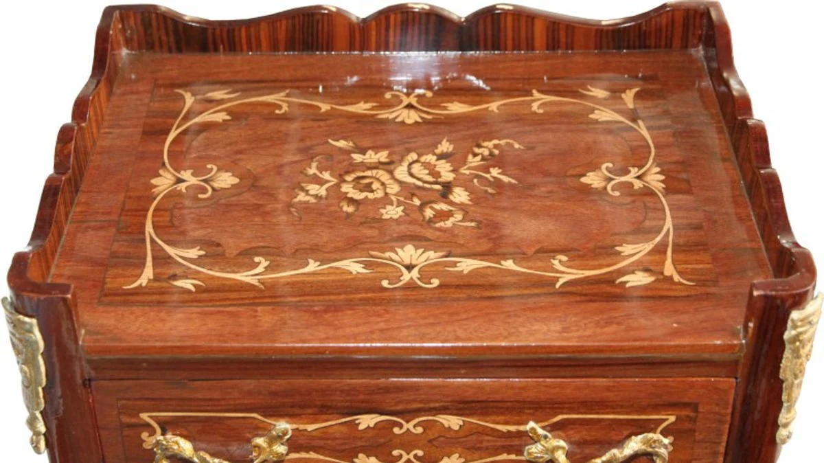 Baroque chest of drawers with 3 drawers brown inlay H 82 cm, W 42 cm - Mahogany model - bedside table console